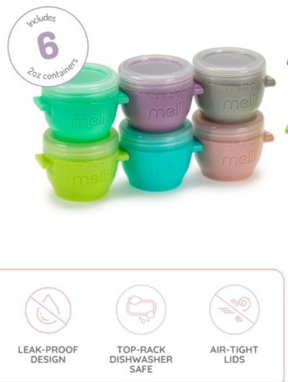 4/$60 New Melii Click & Go Pods - 6-Pack Of 2 oz. Baby Food Containers